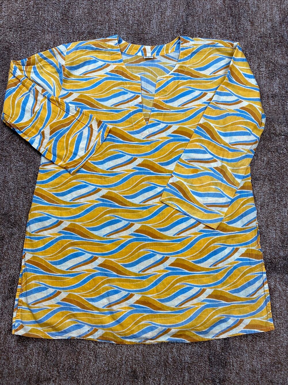 Vintage 70s Psychedelic Abstract Print Top Tunic 100% Cotton Made in India XL